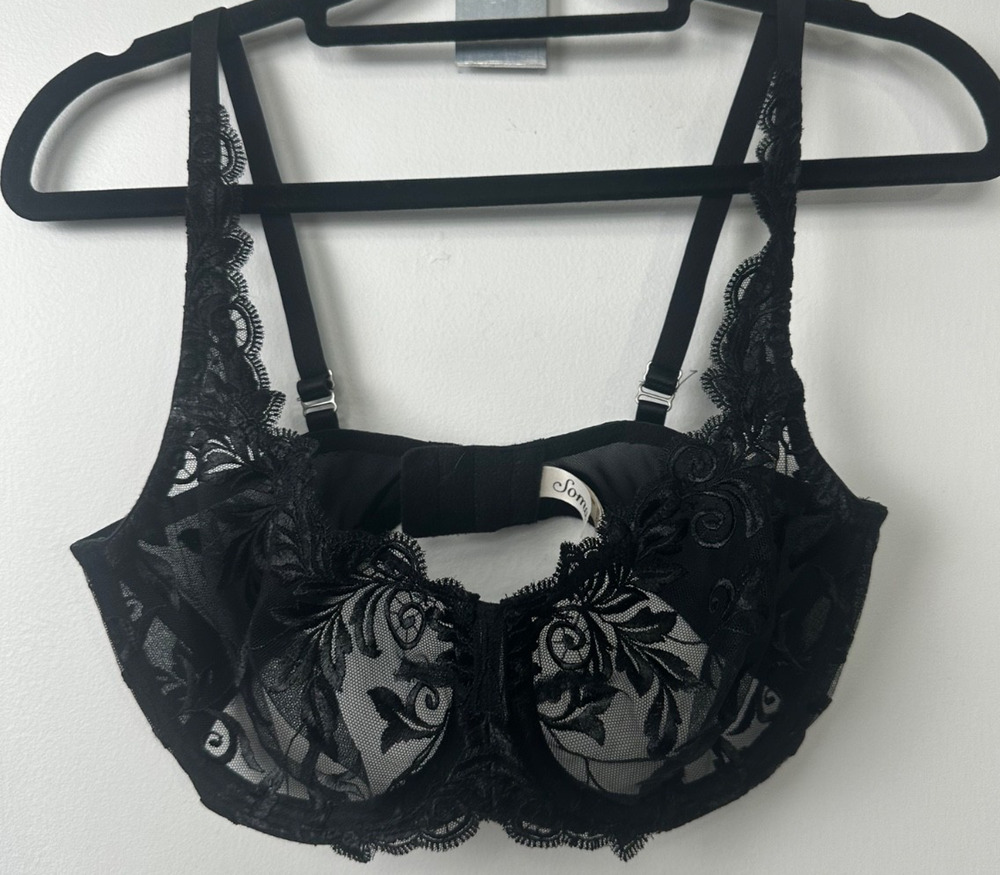 Soma 34D Sensuous Lace Black Sheer Unlined Full Coverage Underwire Bra A16